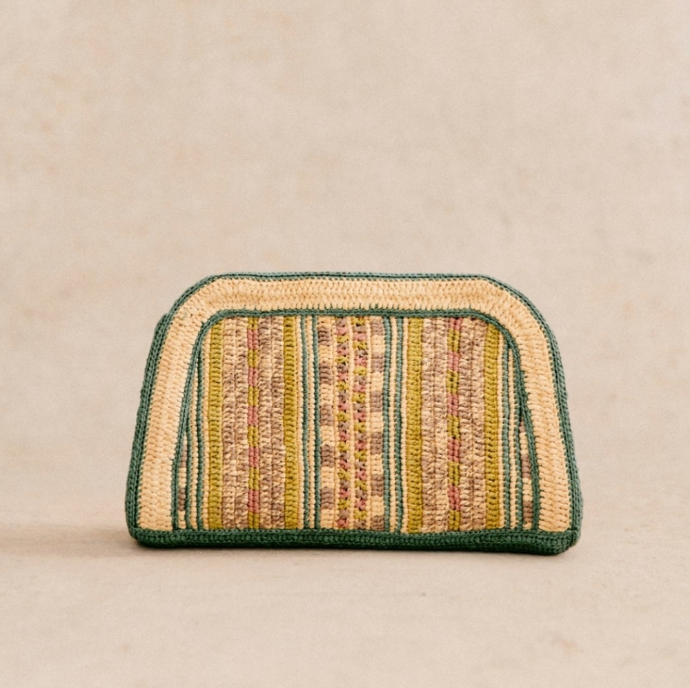 Sezane Carla Pouch - Green and Tan